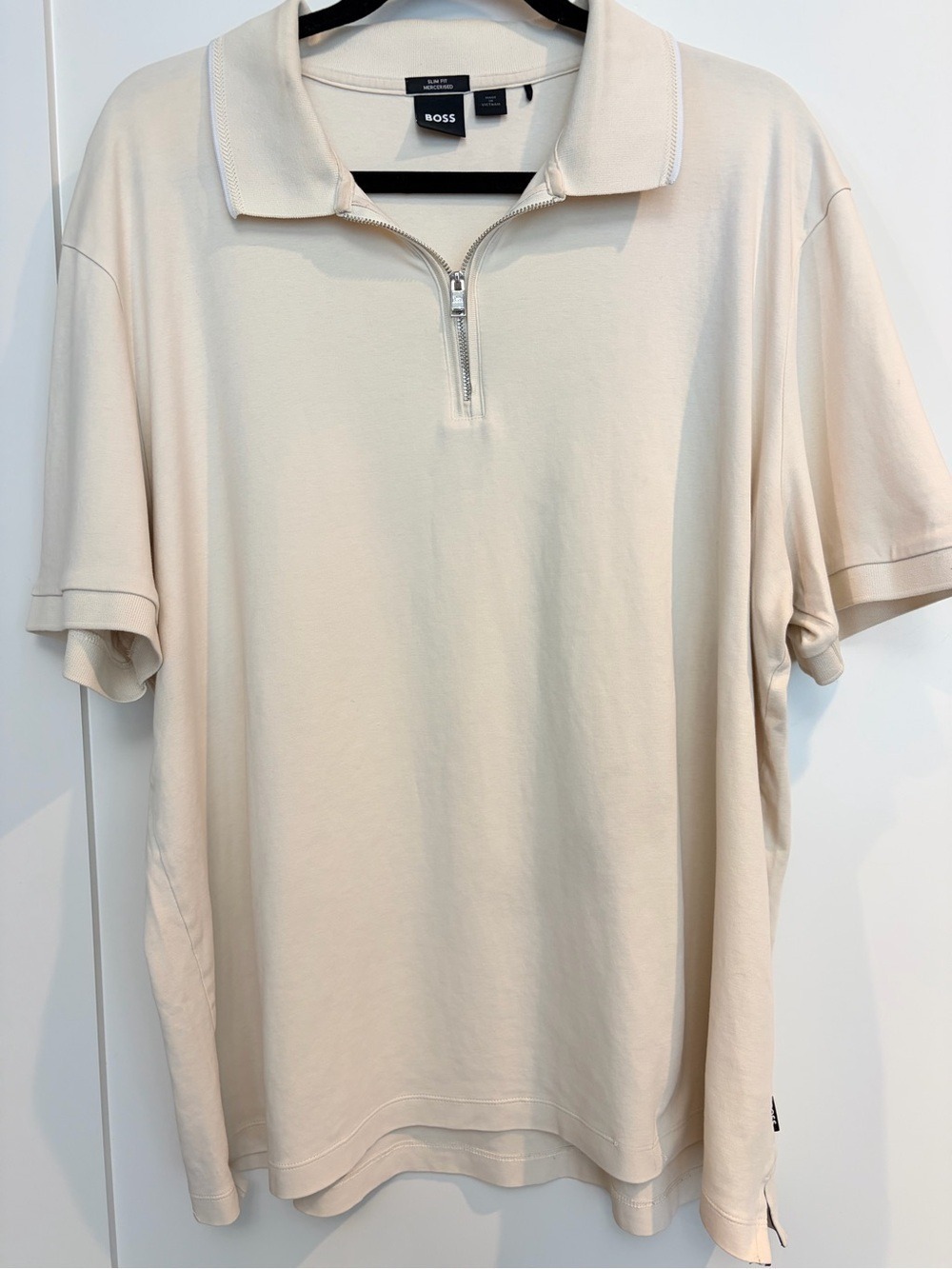 BOSS Mercerized Cotton Quarter Zip Polo Shirt 3XL Slim Fit Luxury Casual